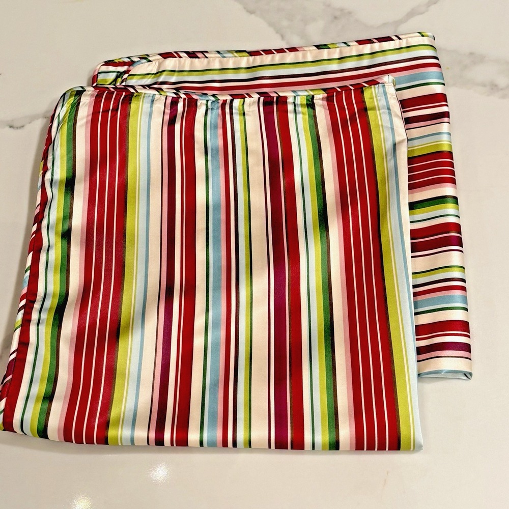 Pottery Barn Silk Striped Euro Pillow Sham Red Pink Blue‎ Green 27x26" Set of 2